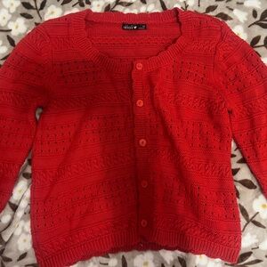 Red Eyelet Cardigan